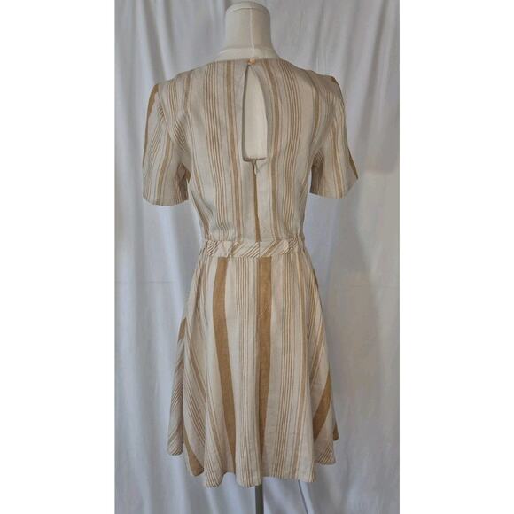 New Anthropologie A Loves A Linen Blend Striped Gold Cream Fit & Flare Dress XS - Picture 8 of 10